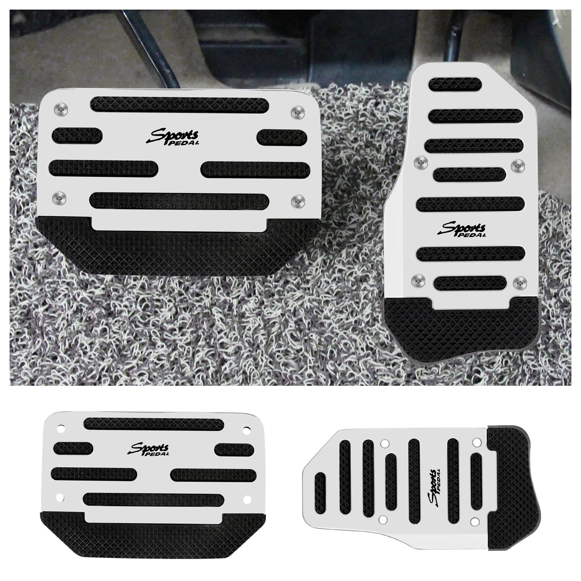 2PCS Non-Slip Auto Pedal Covers - Aluminum Alloy Gas & Brake Pedals for Sporty Car Decor & Safety (Silver) - Perfect for Driving Comfort
