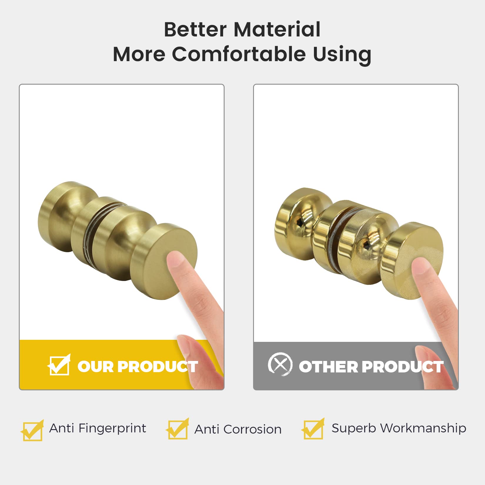 Brushed Gold SUS304 Shower Door Knob - Anti-Fingerprint Handle for Glass Shower Doors