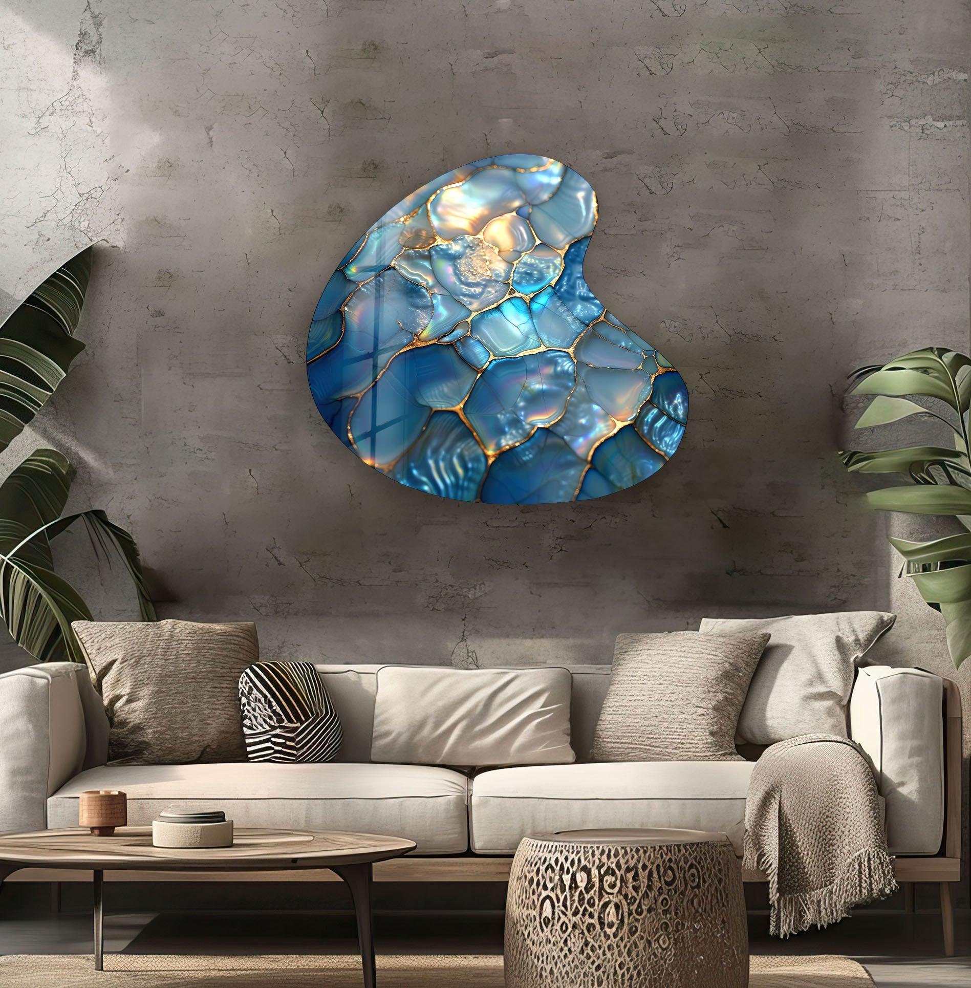 Blue Abstract Style Irregular Glass Wall Art - Modern Home Decor for Living Room, Bedroom & Office - Unique Handmade Glass Artwork