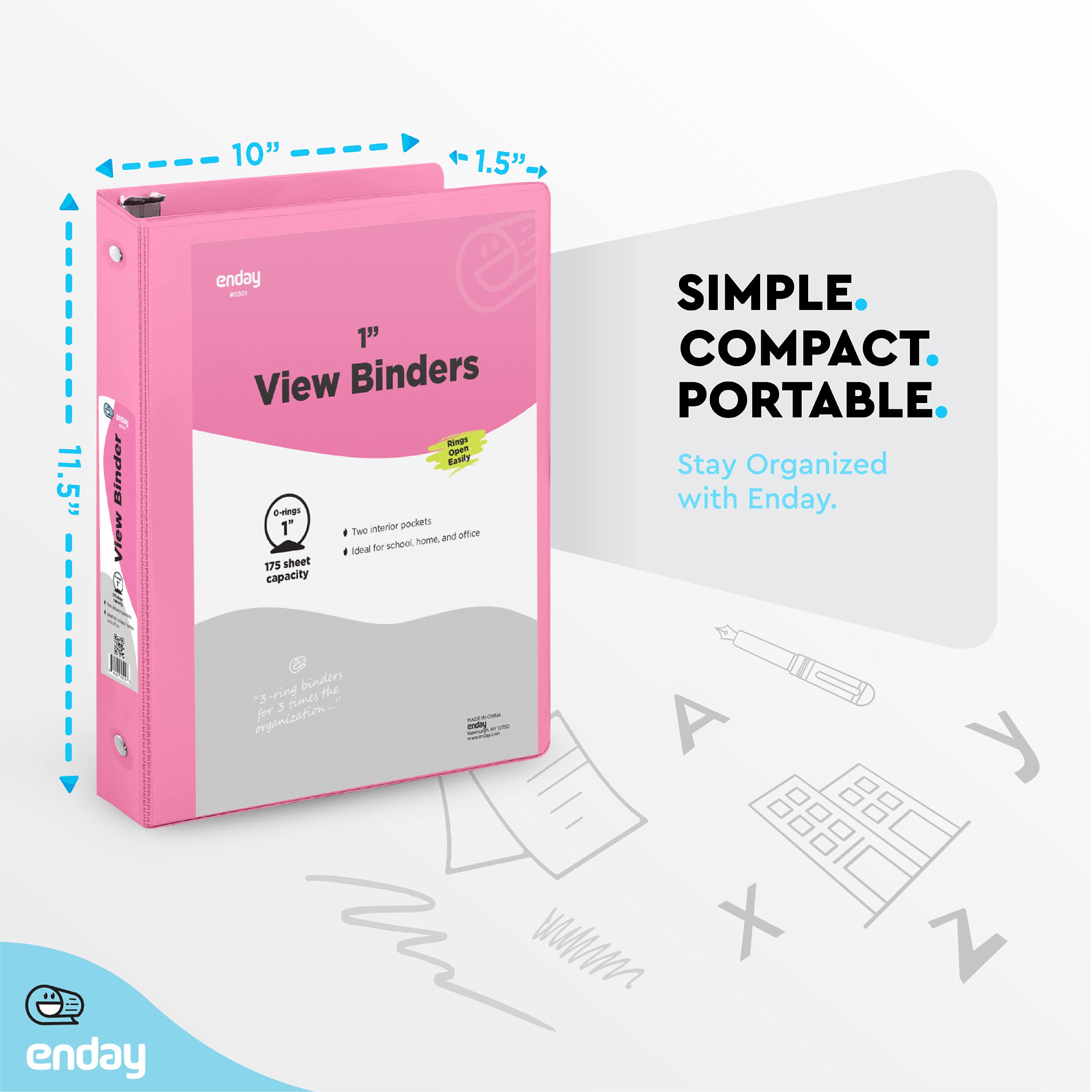 1 Inch 3 Ring Binder with Clear View Cover - Pink 1