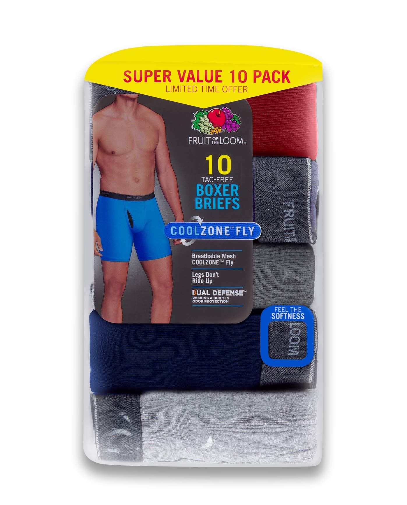 Fruit of the Loom Men's Coolzone Boxer Briefs 10-Pack - Breathable Cotton Underwear with Comfort Flex Waistband for All-Day Wear | Workout, Office & Casual Use