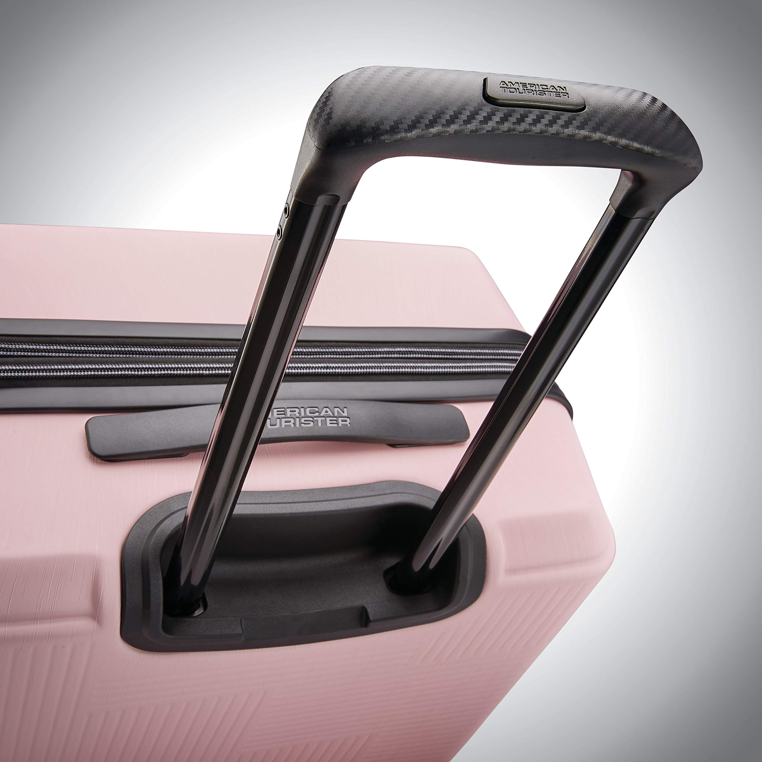 American Tourister Stratum XLT 24-Inch Expandable Hardside Luggage with 360° Spinner Wheels - Petal Pink Checked-Medium Suitcase for Travel, Business Trips & Family Vacations