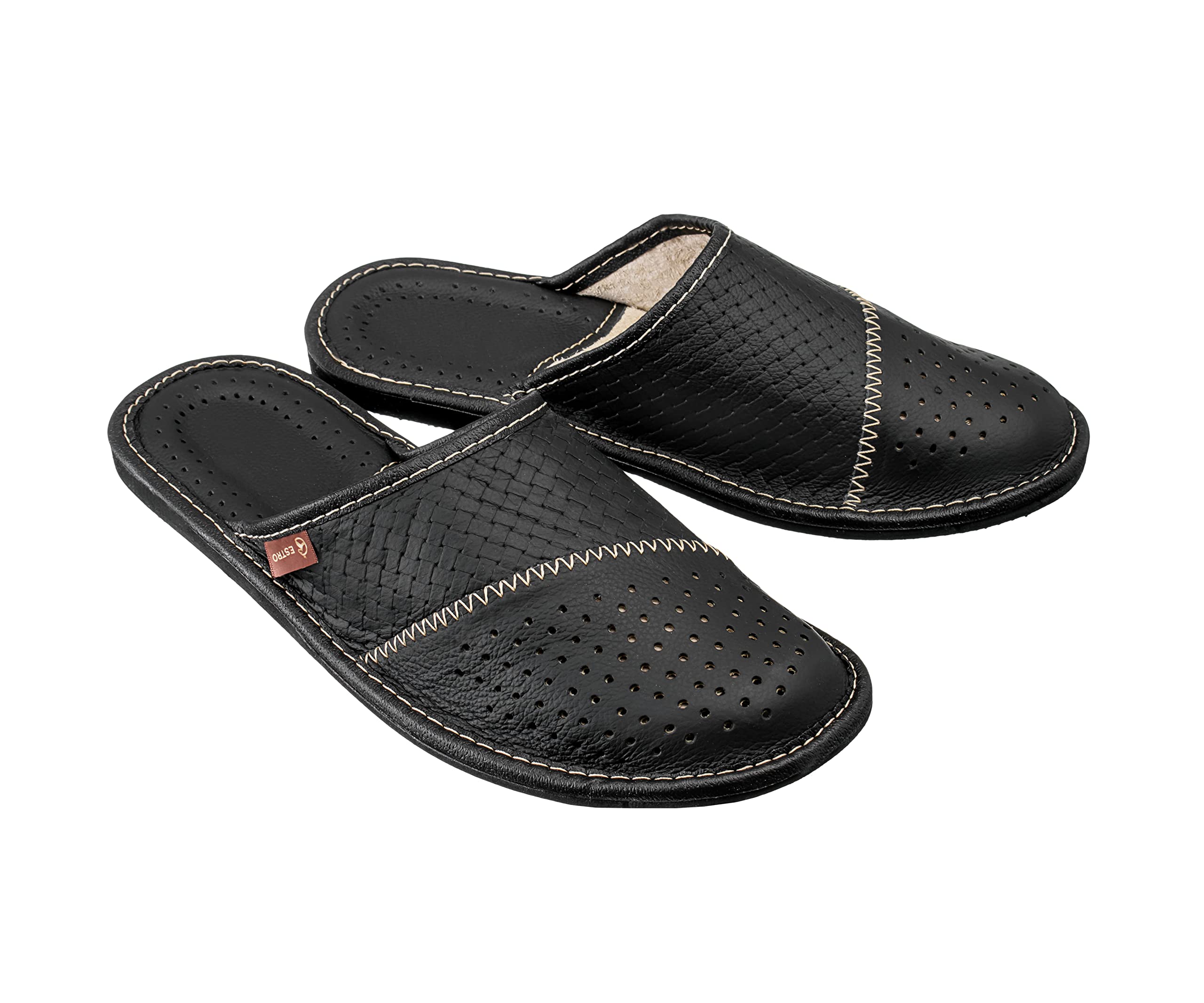 ESTRO Men's Genuine Leather Slippers - Comfortable House Shoes & Indoor Mules for Men - Perfect for Home, Lounge & Backyard Relaxation (Style M55)