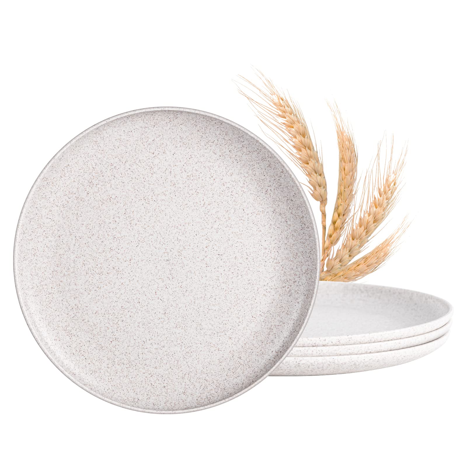 10-Inch Wheat Straw Plates Set of 4 - Reusable BPA-Free Eco-Friendly Dinner Plates for Kids & Adults - Microwave & Dishwasher Safe - Perfect for Family Meals, Picnics & Outdoor Dining (Wheat White)