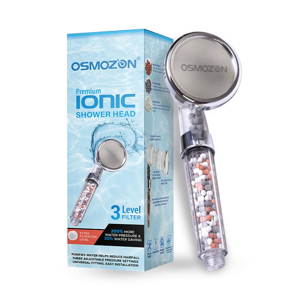 OSMOZON Ionic Shower Head - High Pressure Filter for Dry Skin & Hair Care | Bathroom Water Purifier