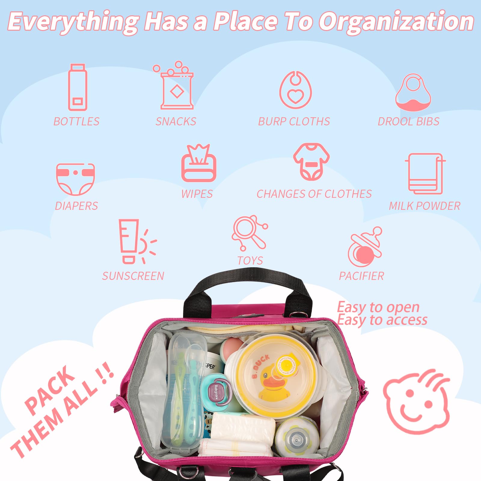 Cute Mini Diaper Backpack for Girls - Small Baby Tote Bag with Insulated Pockets | Perfect for Toddler Short Trips, Daycare & Travel | Violet Red