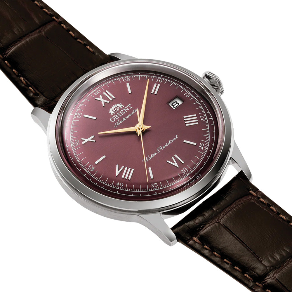 Bambino Version 2 40.5mm Men's Watch with Genuine Leather Strap in Bordeaux Red - Perfect for Business, Formal Occasions & Everyday Wear