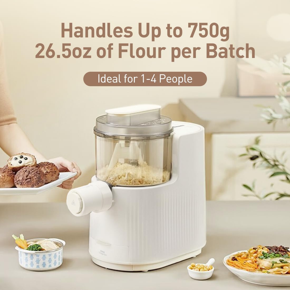 Joydeem Automatic Electric Pasta Maker Machine with Dough Function - 7 Stainless Steel Discs for Spaghetti, Fettuccine & More - 750g/26.5Oz Capacity (JD-NL21) - Perfect for Italian Cuisine, Home Cooking & Restaurant Use