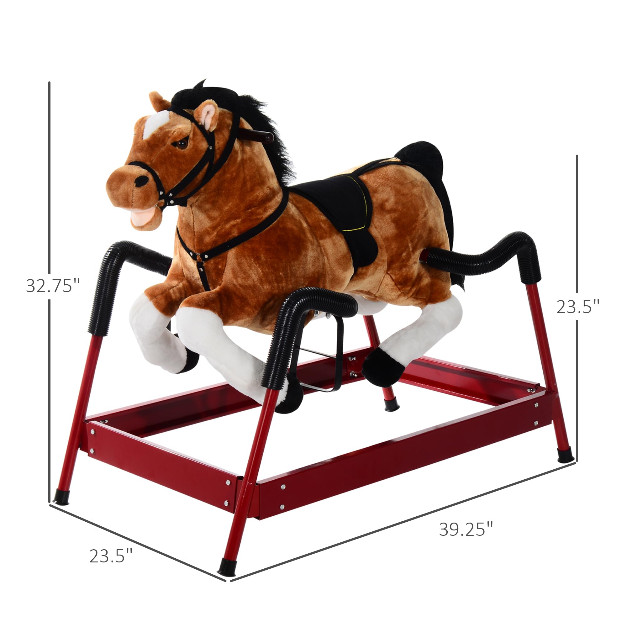 Qaba Durable Plush Spring Rocking Horse for Toddlers - Bouncing Rocker Toy with Realistic Sounds - Perfect for Indoor Play, Birthday Gifts & Early Childhood Development
