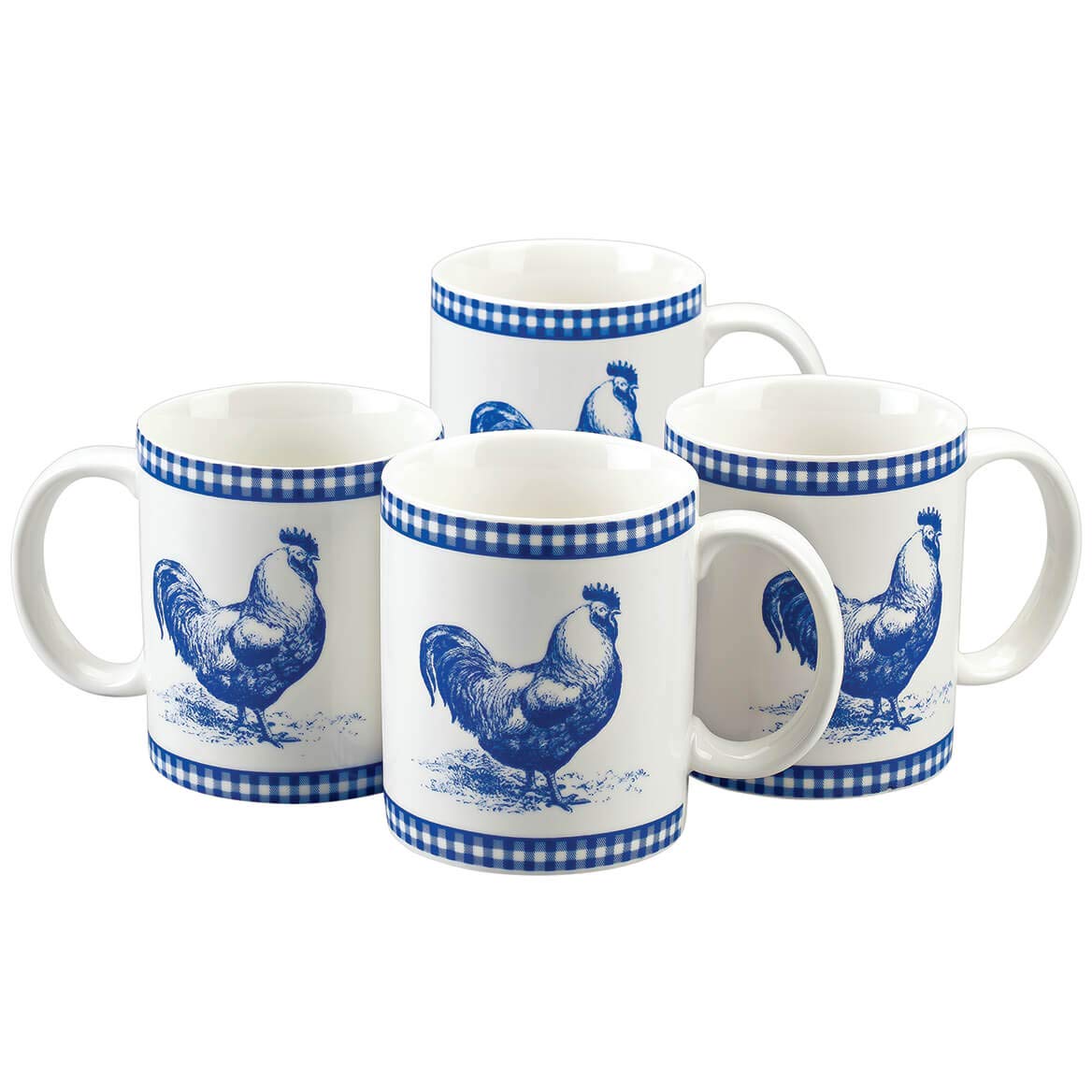 William Roberts Blue Rooster Coffee Mugs Set of 4 - Handcrafted Ceramic Farmhouse Mugs for Coffee, Tea & Hot Drinks - Perfect for Farmhouse Kitchens, Country Decor & Gift Giving