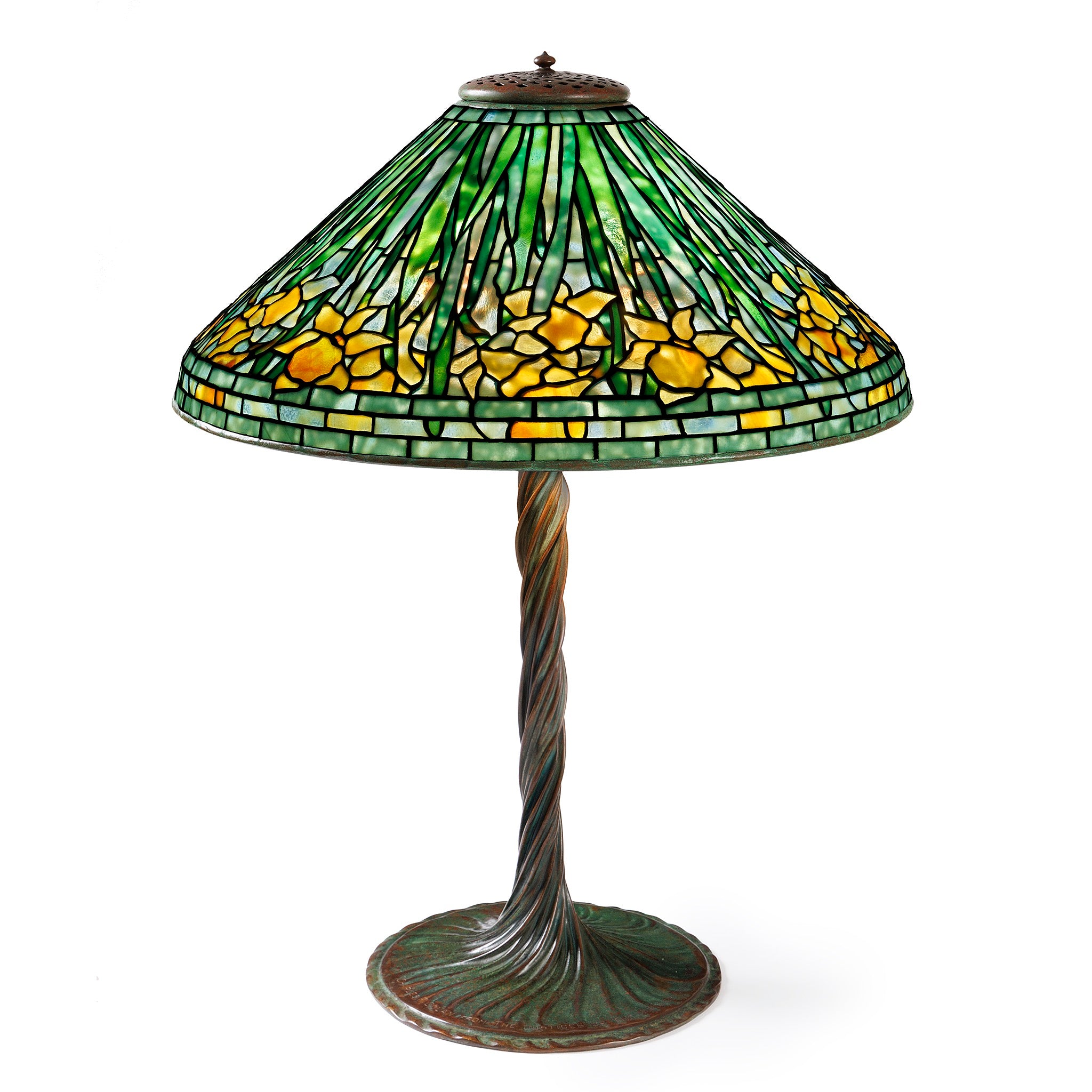 Tiffany Studios New York Daffodil Table Lamp - Handcrafted Stained Glass Art Deco Lighting for Living Room, Bedroom & Office Decor