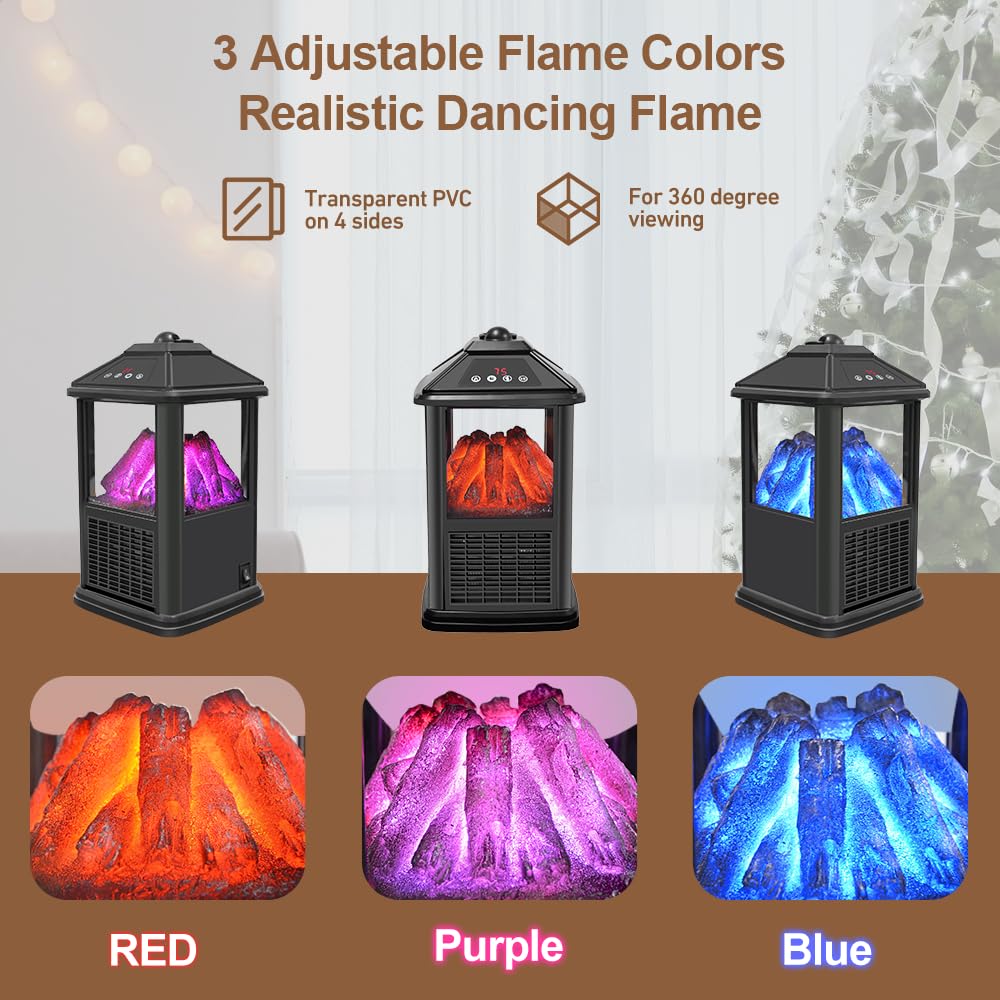 Mini Electric Fireplace Heater - Portable Freestanding 3D Flame Indoor Space Heater with Remote, Timer & Thermostat - Perfect for Bedroom, Living Room & Office Warming Decor