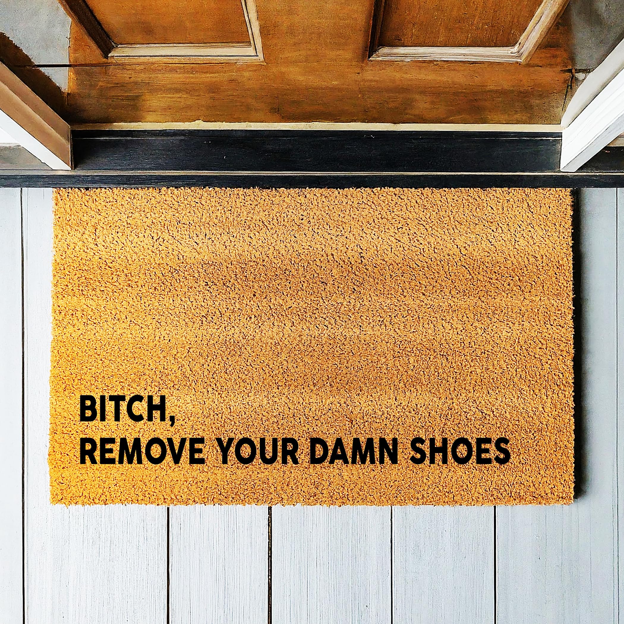Funny 'Remove Your Damn Shoes' Coconut Coir Doormat - Humorous Welcome Mat for Entryway, Non-Slip Indoor/Outdoor Rug - Perfect for Front Door, Porch, or Home Decor Gift (STK-1120)