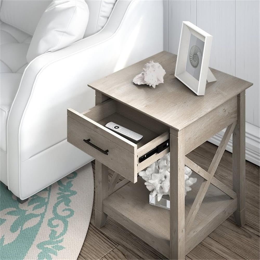 Home Square 2-Piece Wood End Table Set with Storage Shelf in Washed Gray - Perfect for Living Room, Bedroom & Small Space Furniture