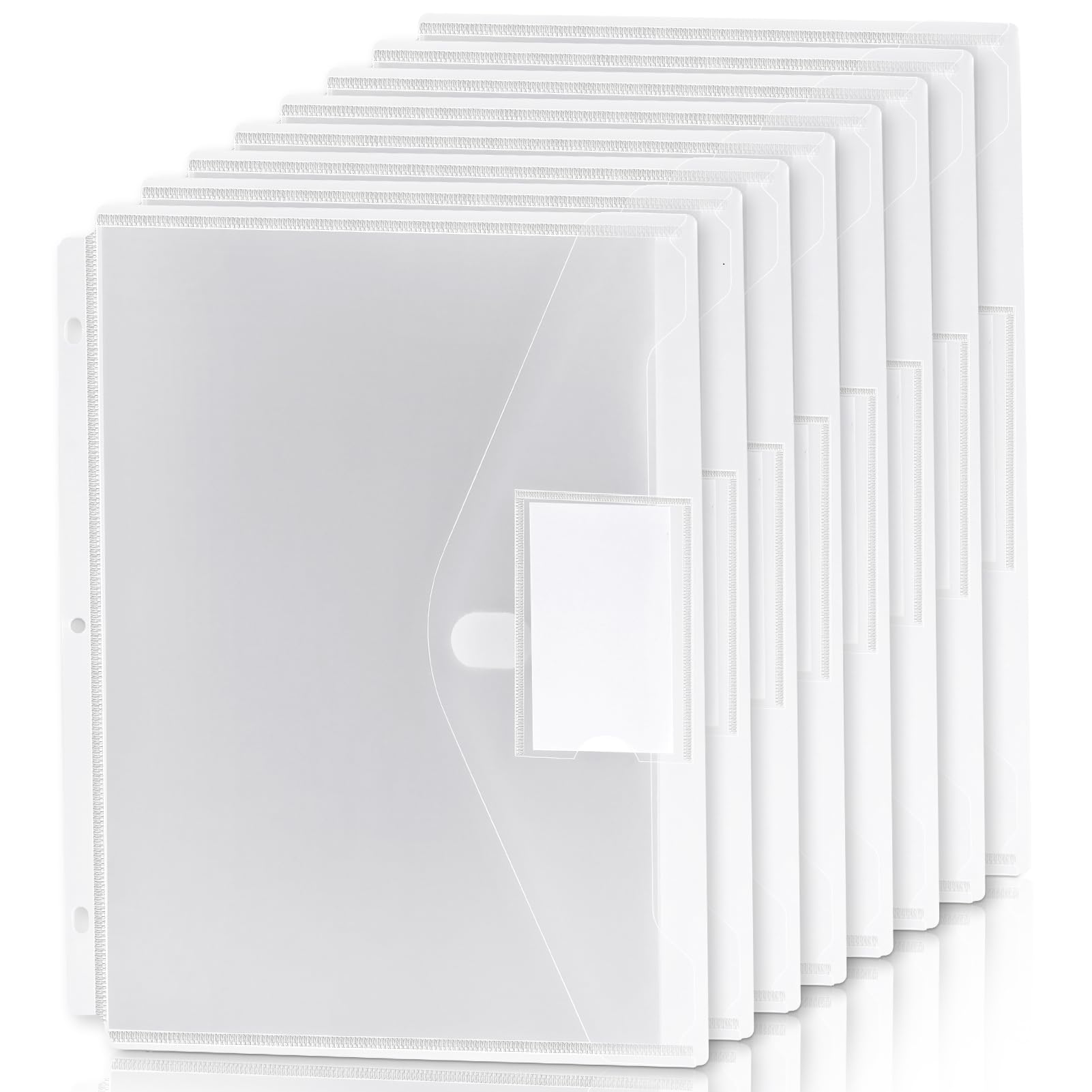 KTRIO 8-Pack Heavyweight Clear Side Loading Binder Pockets with Hook & Loop Closure - 3 Ring Binder Organizer Inserts for Letter Size Documents | Perfect for School, Office & Home Organization