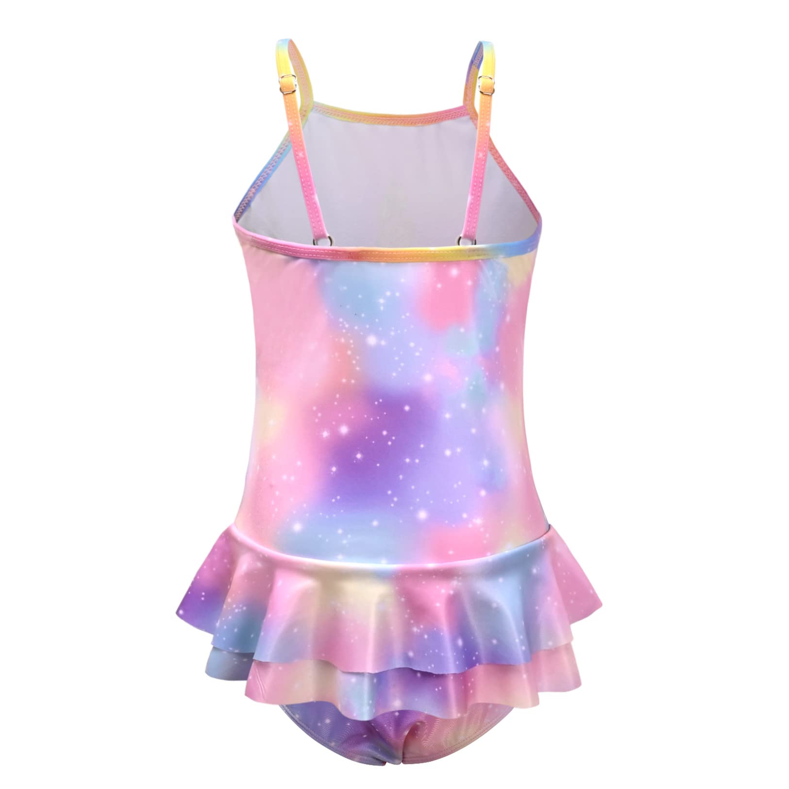 QPANCY Girls One Piece Swimsuit with Ruffle & Unicorn Print - Adjustable Strap Bathing Suit for Beach, Pool & Summer Water Activities