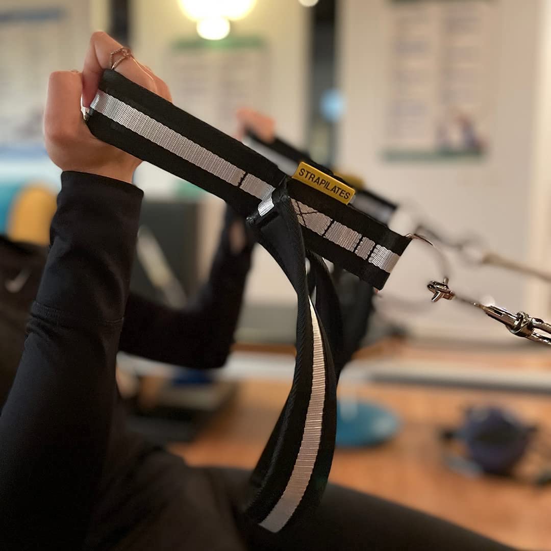 Double Loop Fitness Pilates Straps for Reformer, Cadillac & Gym Equipment - Premium Black & White Stripe Resistance Bands - Perfect for Home Workouts, Studio Training & Physical Therapy
