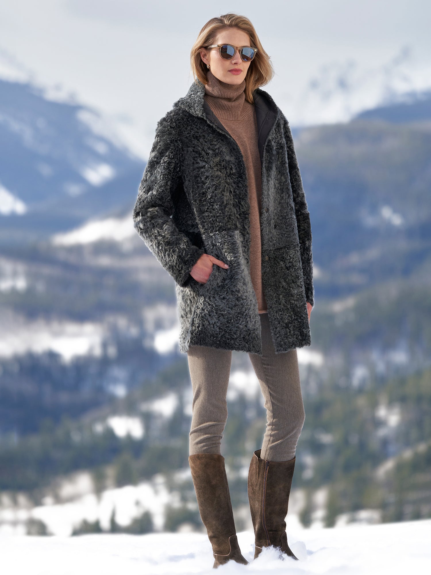 Olivera Reversible Shearling Coat for Women - Winter Faux Fur Jacket with Hood, Warm & Stylish Outerwear for Cold Weather - Perfect for Snow Days, Travel, and Casual Outings