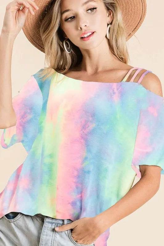 Trendy Tie Dye French Terry One Shoulder Crop Top for Women | Boho Chic Summer Fashion | Perfect for Beach Vacations, Music Festivals & Date Nights