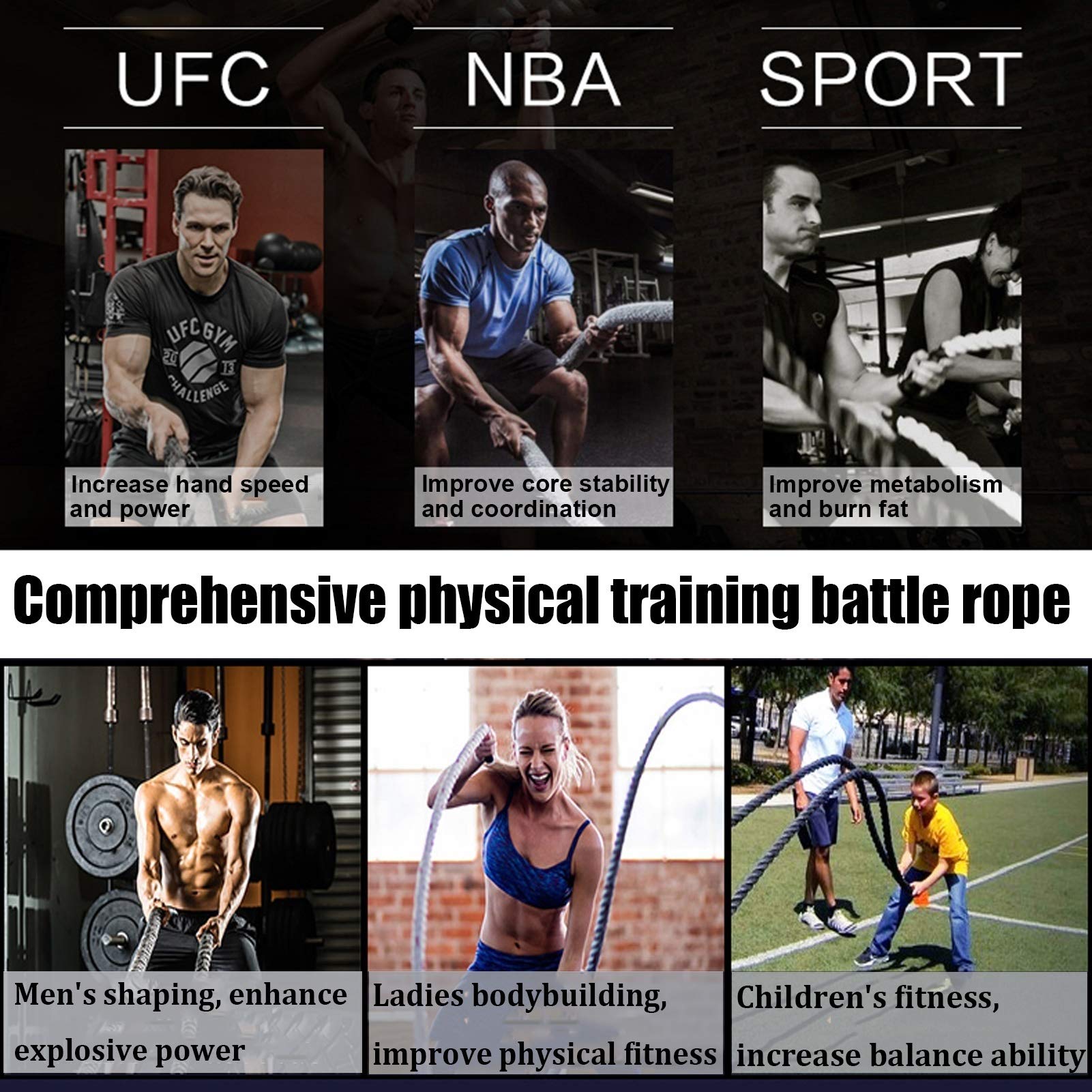 Battle Rope 38mm x 12m - Heavy Duty Fitness Rope for Outdoor Workouts, Strength Training & Aerobic Exercise - Perfect for Men & Women Gym Equipment, CrossFit & Home Fitness Routines