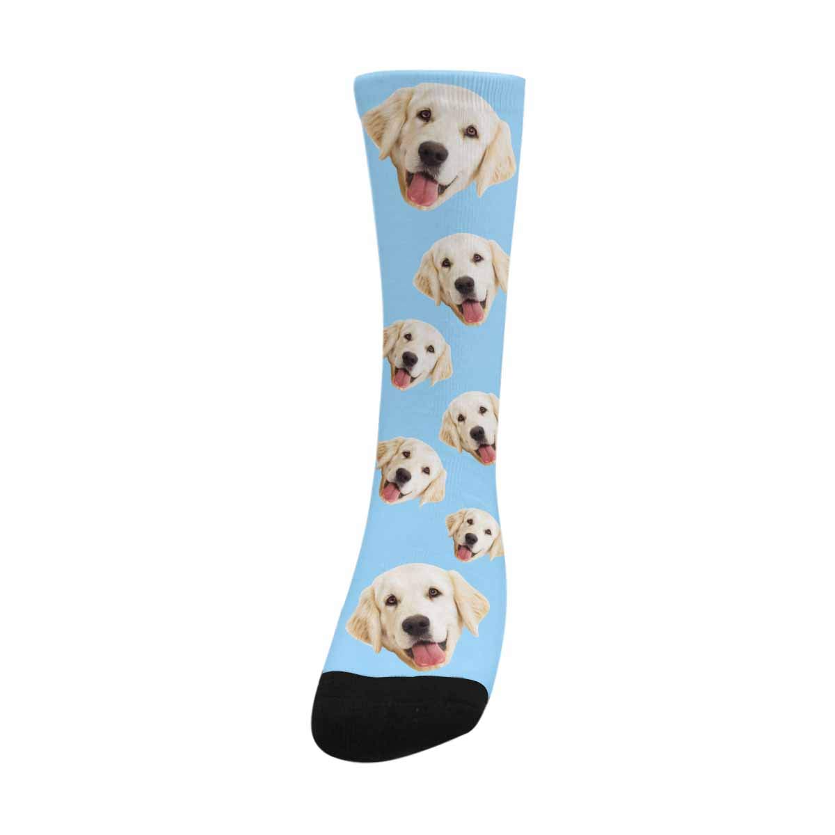 Custom Photo Dog Face Socks - Personalized Unisex Crew Socks with Changeable Pup Design - Blue | Fun Gift for Pet Lovers, Christmas Stocking Stuffer, Novelty Gift Idea
