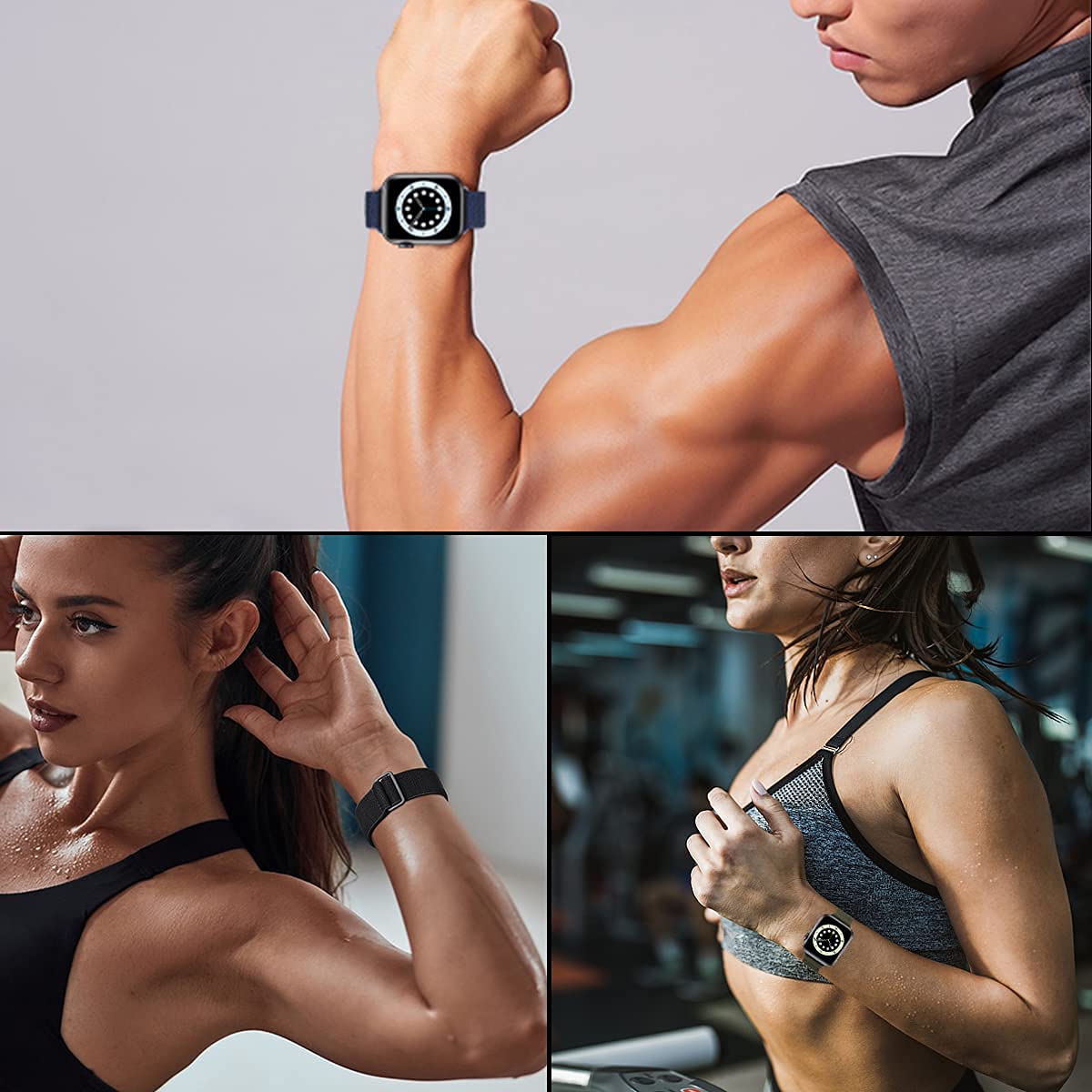 3 Pack Sport Elastic Nylon Apple Watch Bands 44mm 42mm - Adjustable Lightweight Breathable Strap for iWatch Series 6/5/4/3/2/1/SE - Black/Dark Blue/Olive Green - Perfect for Running, Gym Workouts & Everyday Wear