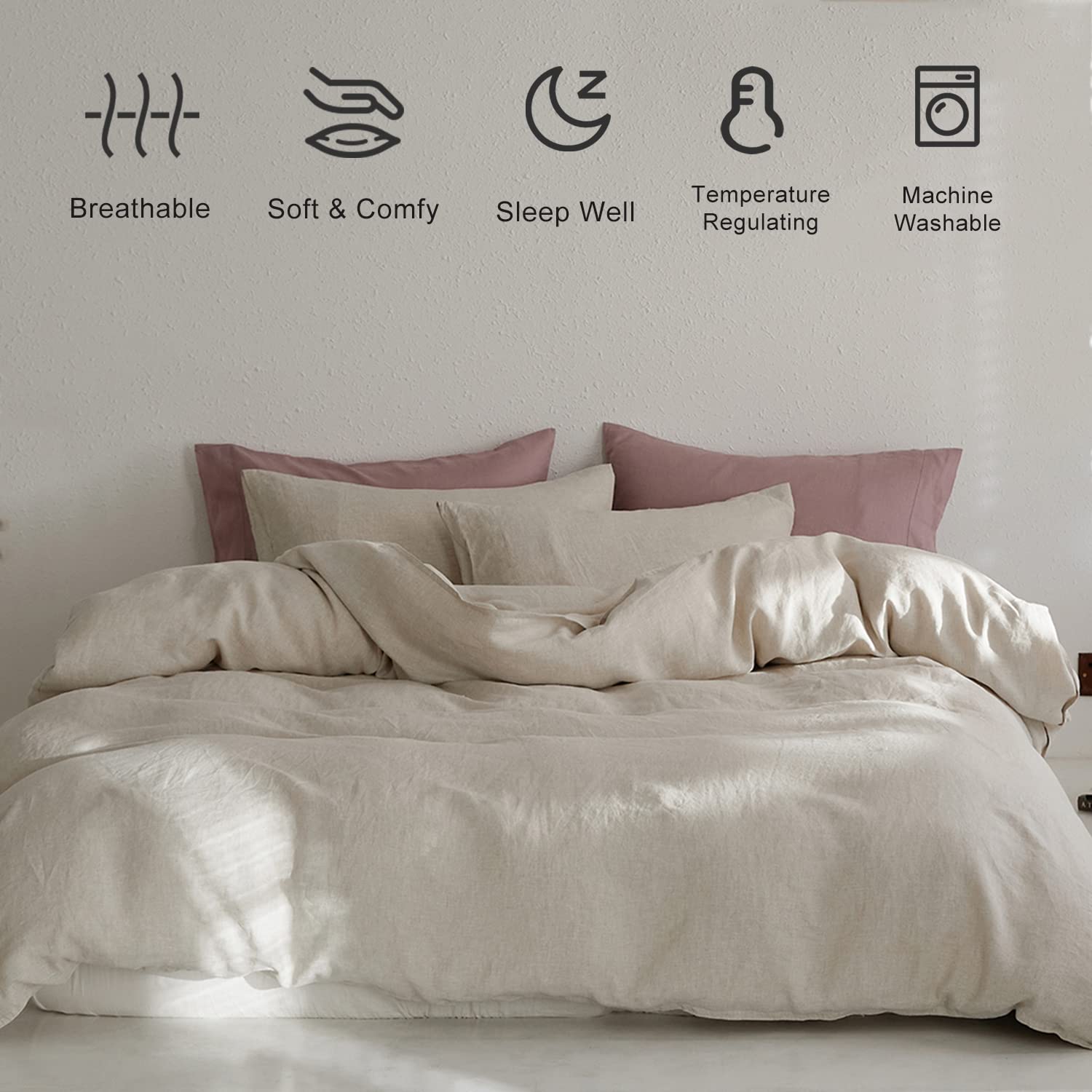 Premium 100% French Flax Linen Pillowcase Set (Queen Size, 20x30 Inches) - Natural Breathable Bedding for Hot Sleepers & Allergy Relief - Perfect for Home, Hotel, and Spa Use