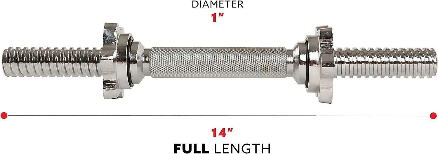 Sunny Health & Fitness 14-Inch Threaded Chrome Dumbbell Bar Pair - STDBH-14 | Weight Lifting Equipment for Home Gym & Strength Training
