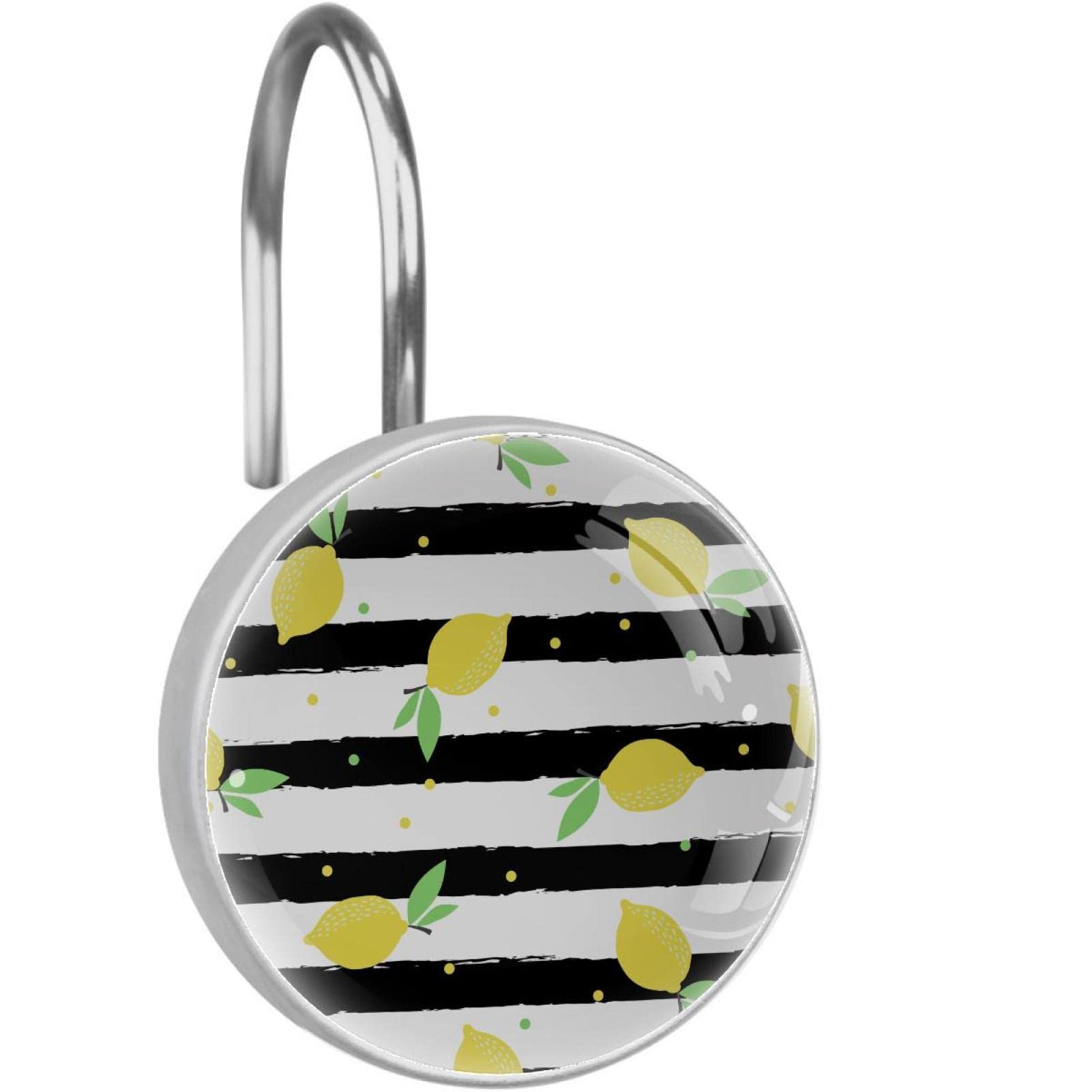 12 Pack Decorative Hooks - Wall Mounted Coat Hooks, Towel Hooks & Shower Curtain Hooks with Lemon Stripe Dots Design - Perfect for Bathroom, Bedroom, Kitchen and Entryway Organization