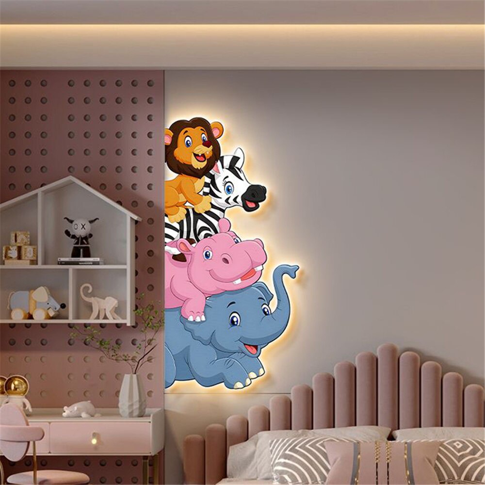 Animal Murals LED Wall Lamp with Plug Wire - Cute Night Light for Kids Room, Nursery, Bedroom Decor - Perfect for Bedtime Stories & Creating a Cozy Atmosphere