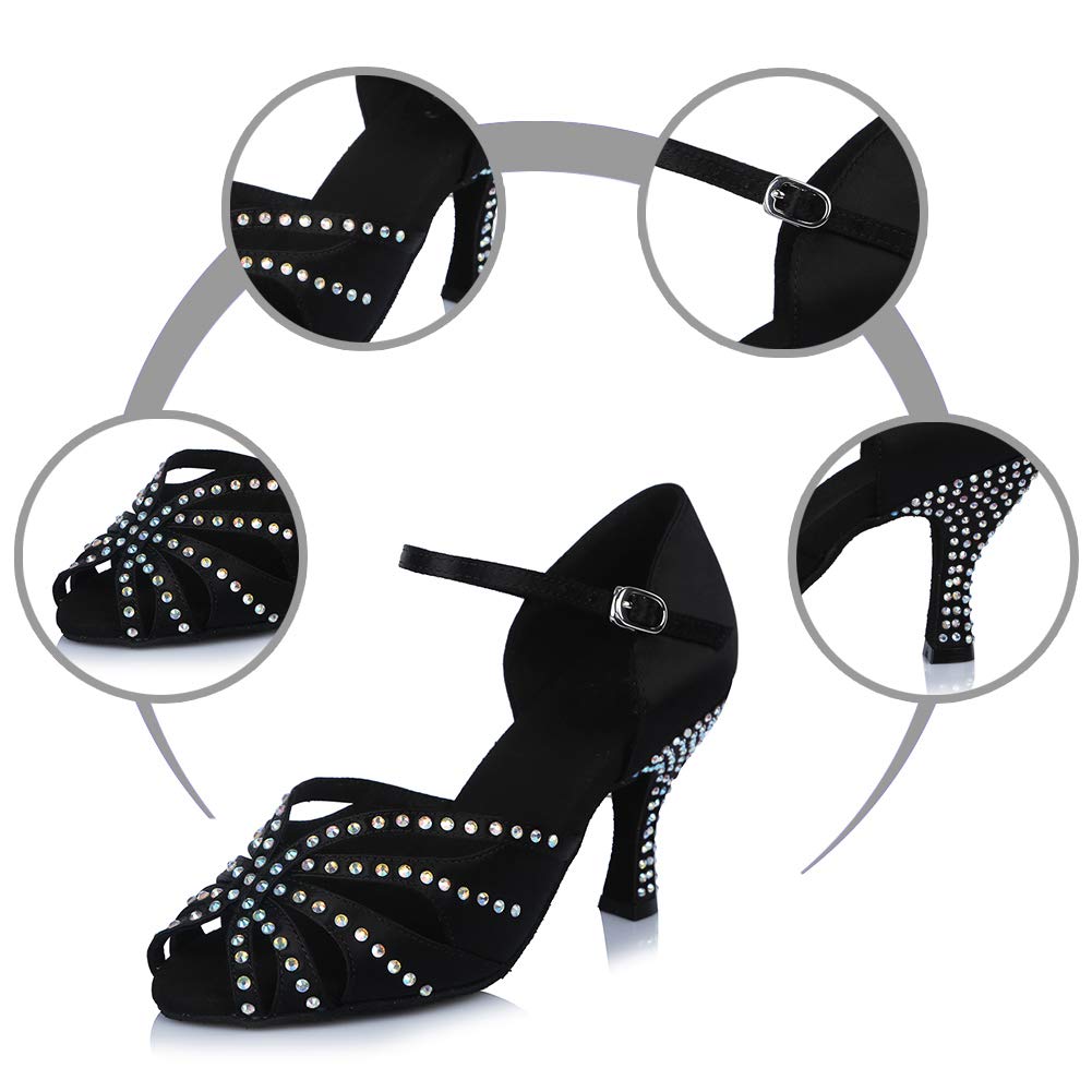 HROYL Women's Rhinestone Latin Ballroom Dance Shoes - Professional Bachata Salsa Practice & Performance Shoes (YCL375) | Perfect for Dance Competitions, Social Dancing & Stage Shows