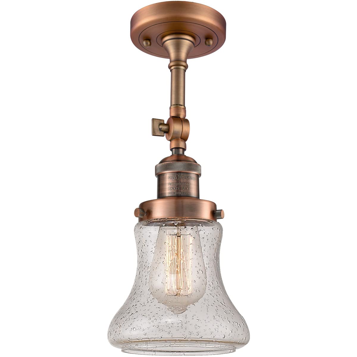 Innovations 201F-AC-G194-LED Semi-Flush Mount Ceiling Light Fixture - Antique Copper Finish, Energy Efficient LED Lighting for Bedroom, Hallway & Kitchen
