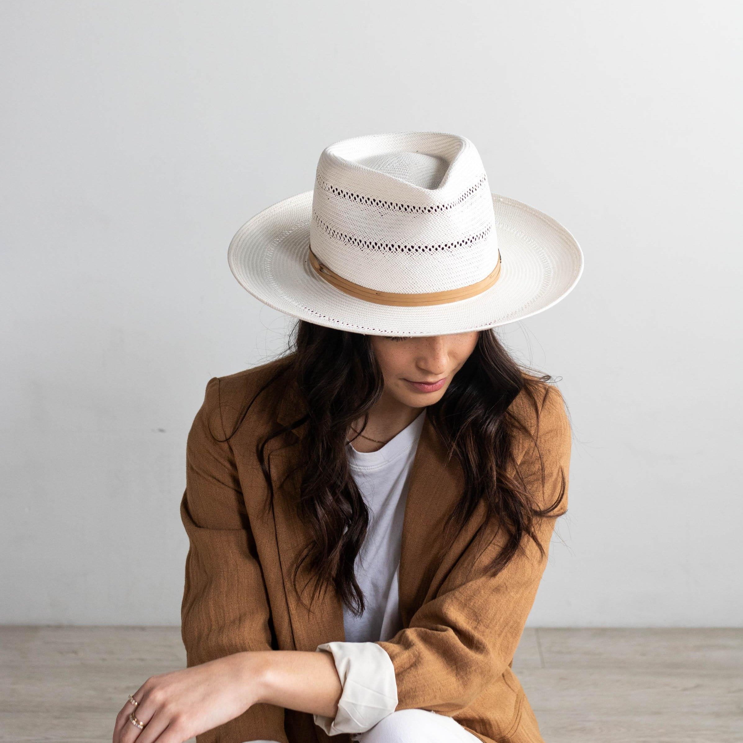 Arlo Straw Teardrop Fedora Hat with Tan Band - Summer Beach Hat for Women & Men - Perfect for Outdoor Vacations, Music Festivals and Garden Parties