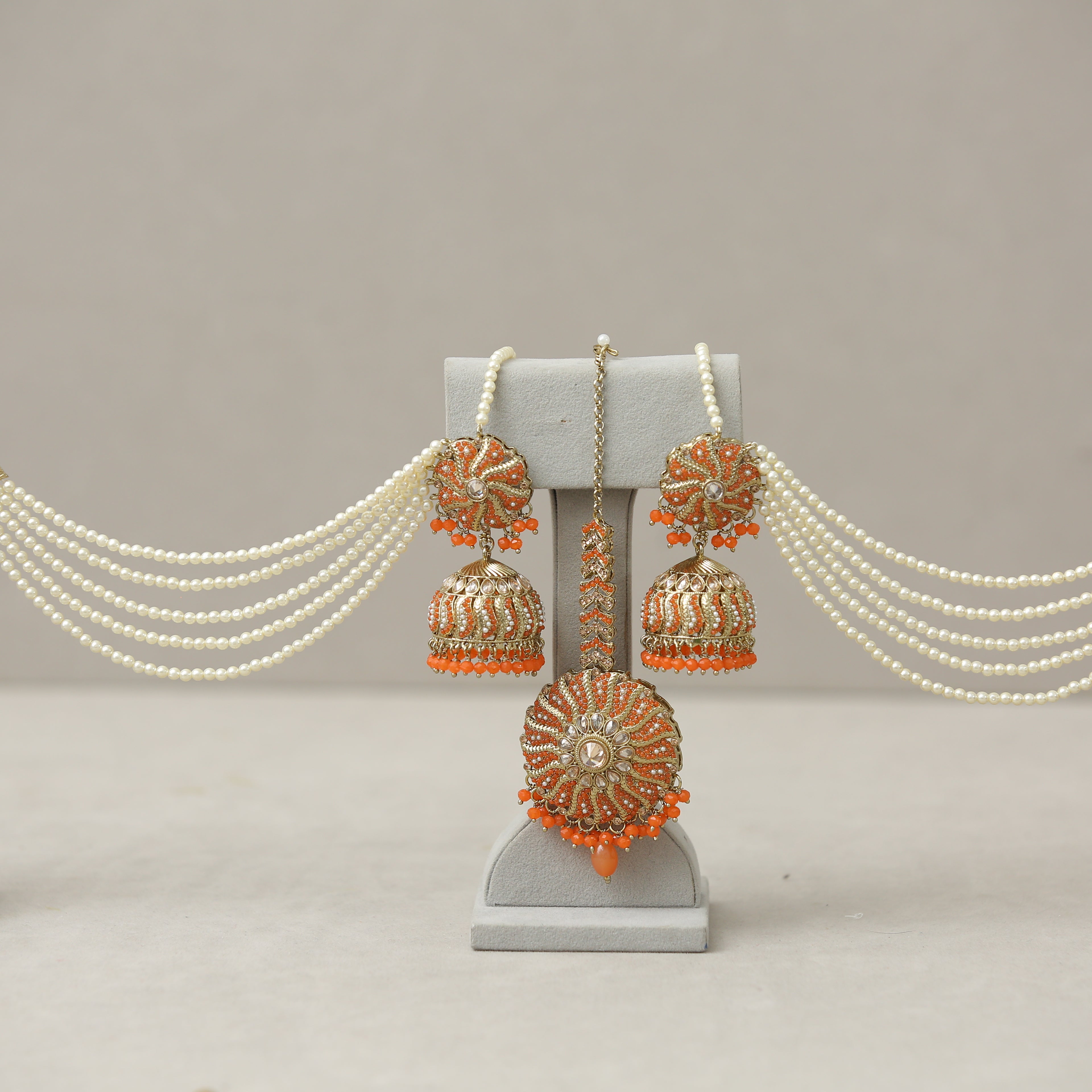 Gitanjali Stone Earrings with Tikka - Handmade Indian Jewelry for Women, Boho Ethnic Style - Perfect for Weddings, Parties & Festive Occasions