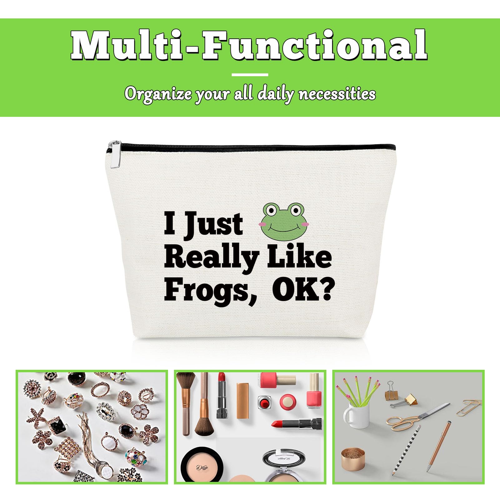 Cute Frog Makeup Bag for Women - Waterproof Cosmetic Pouch Travel Organizer | Perfect Frog Lover Gift for Girls, Friends Birthday & Graduation | Animal Themed Gift Idea for Travel, Gym & Daily Use