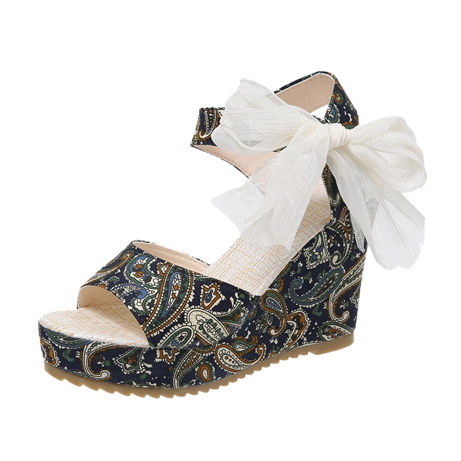 Women's Fashion Cashew Flower Print Platform Wedge Sandals - Comfortable Flat Fish Mouth Cloth Sandals for Summer Outfits, Beach, and Casual Wear