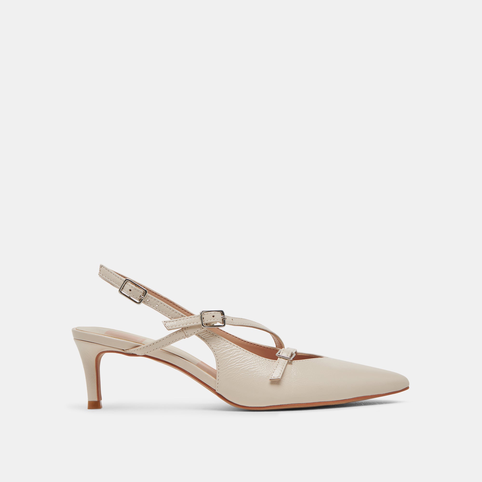PAMLA Women's Mid Heel Pumps in Ivory Crinkle Patent Leather - Perfect for Office, Parties & Special Occasions
