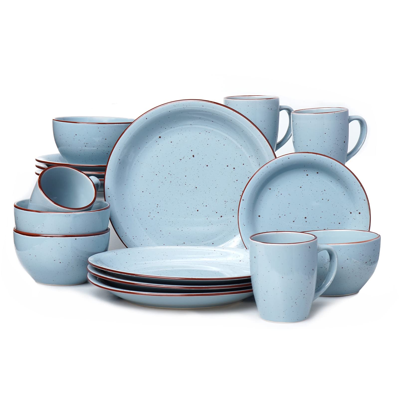 16-Piece Stoneware Dinnerware Set for 4 - Plates, Bowls & Cups | Microwave & Dishwasher Safe | Blue Dot Design | Perfect for Family Dinners, Entertaining & Everyday Use