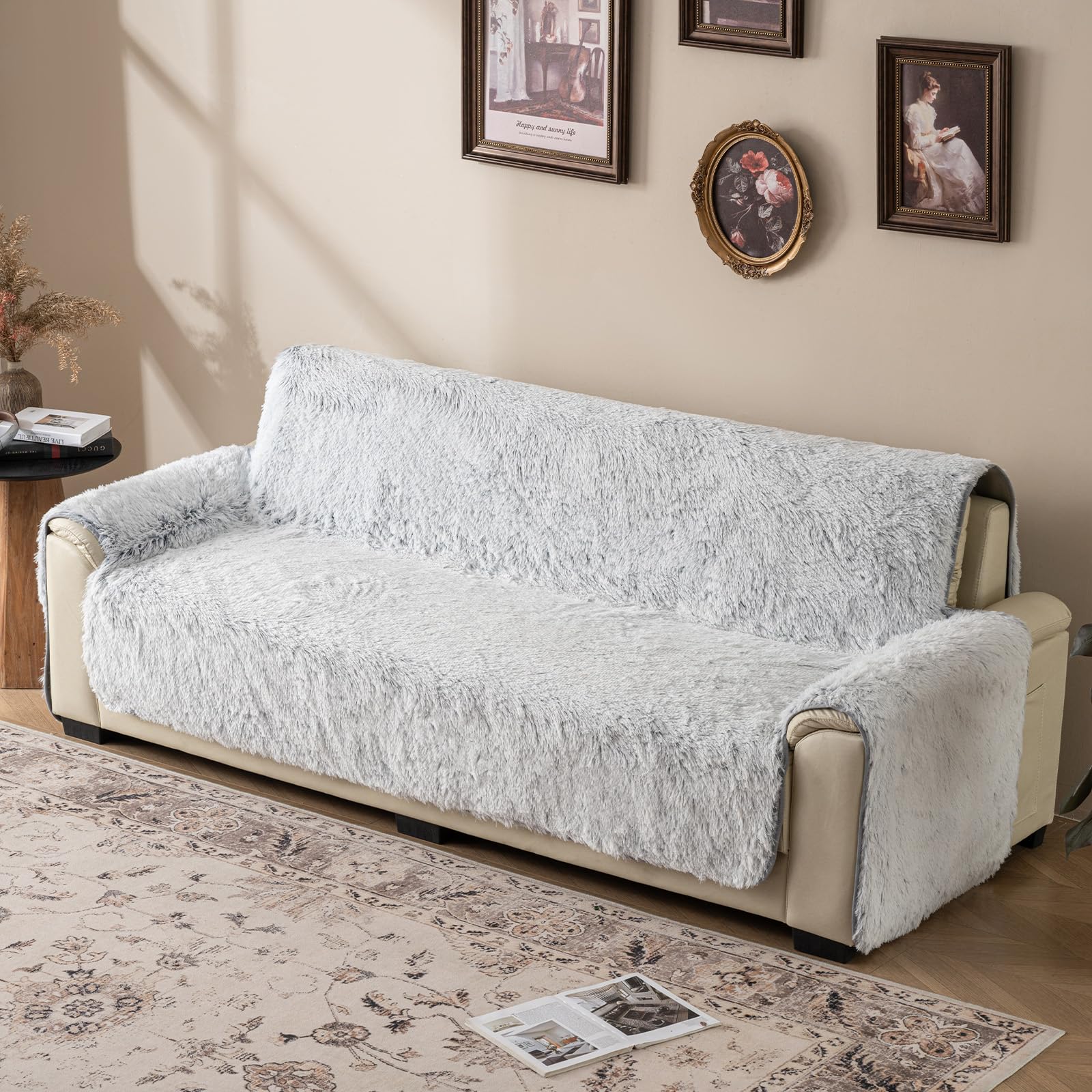 Snugglesinto Plush Water-Resistant Sofa Slipcover - Non-Slip, Easy to Install Couch Cover for Pets & Kids (Magic Gray, Oversized) | Perfect for Living Room, Family Gatherings & Pet-Friendly Homes