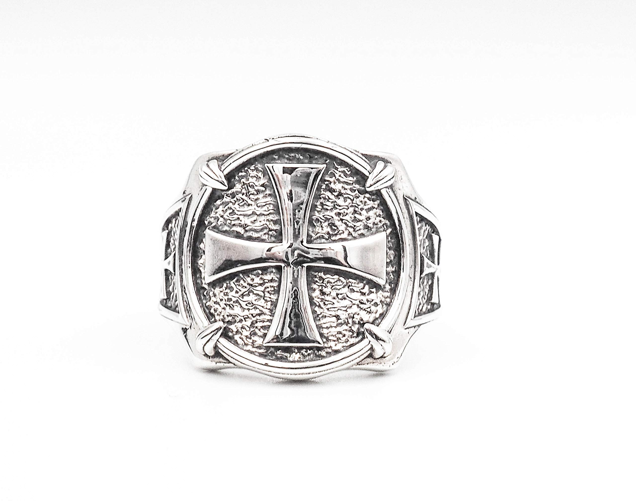 Knights Templar Rings for Men - 925 Sterling Silver Crusader Rings Size 6-15 - Perfect for Medieval Reenactments, Historical Costumes & Unique Gifts