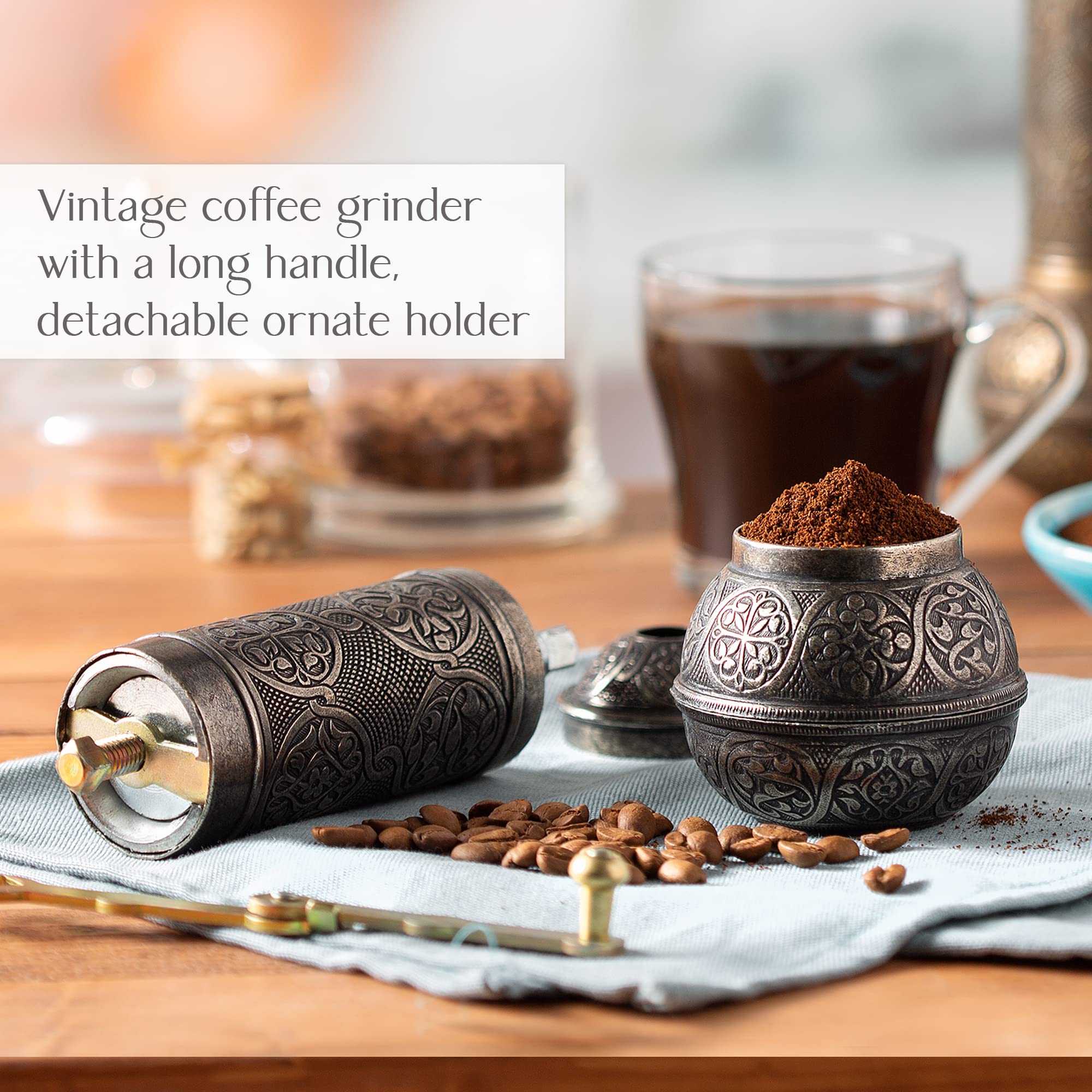 Premium Crystalia Refillable Manual Coffee Grinder - Adjustable Metal Burr Mill with Hand Crank & Ergonomic Handle - Vintage Style for Espresso, French Press & Cold Brew - Perfect for Home, Office & Camping Use