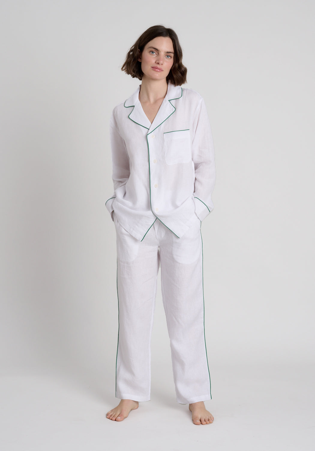 Milton White Linen Pajama Shirt for Men - Soft Breathable Sleepwear for Summer Nights & Lounge Wear at Home