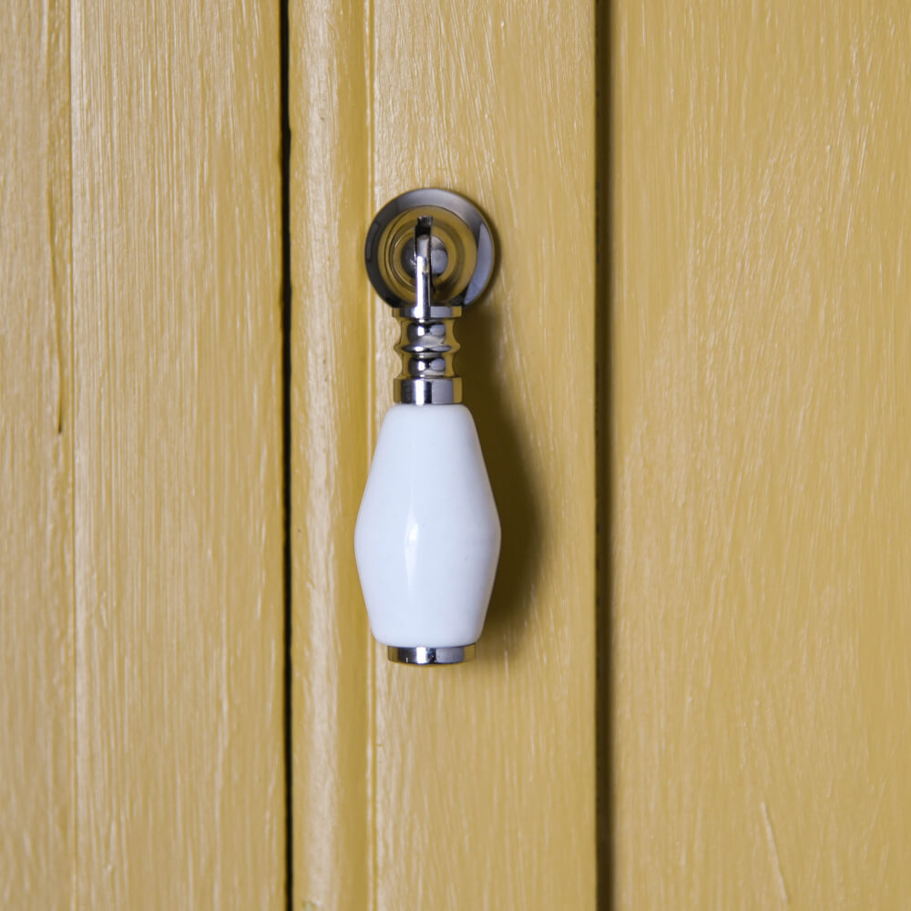 Nickel & Ceramic Drop Pull Handle - White Cabinet Drawer Knob for Kitchen, Bathroom & Furniture - Durable & Stylish Hardware for Home Renovation