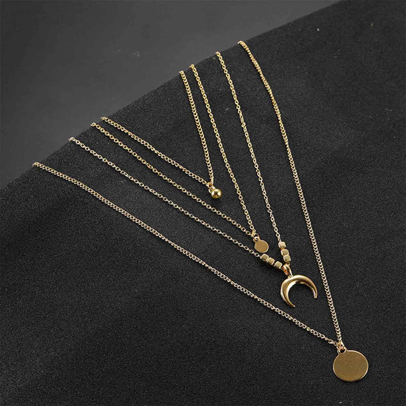 Boho Layered Coin Necklace for Women - Gold Disc Pendant Choker with Crescent Moon & Circle Chain - Elegant Multi-Layered Jewelry for Everyday Wear, Parties & Gifts