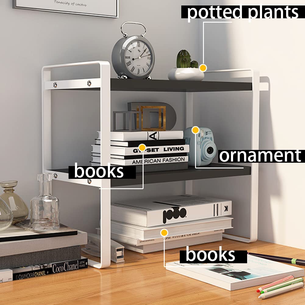 Adjustable Desktop Organizer Shelf - Black Office Storage Rack for Computer Desk, Bookshelf & Office Supplies | Perfect for Workspace Organization & Home Office Decor