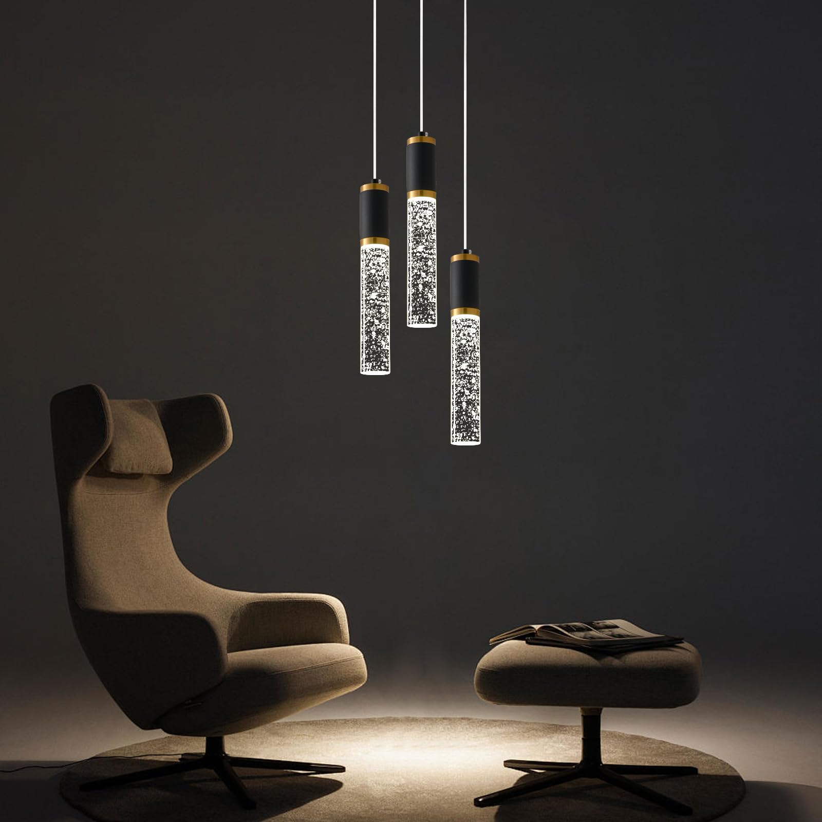 Modern Black Crystal Pendant Light for Kitchen Island - Elegant Hanging Fixture for Restaurants, Dining Room & Bedrooms - Perfect for Task Lighting Over Countertops and Dining Areas