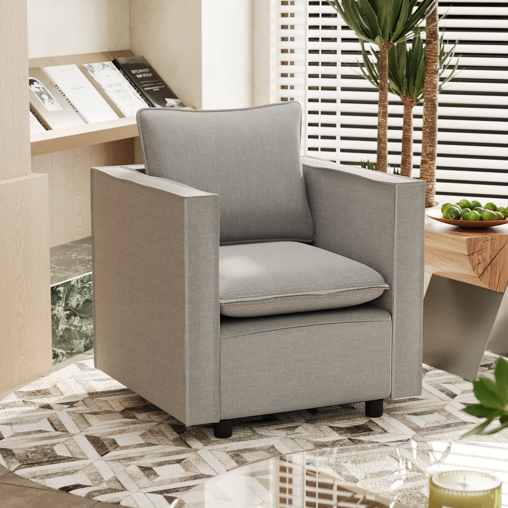 Modern Gray Single Sofa Chair - Soft Breathable Seat Cushion, Comfortable Armchair for Bedroom, Living Room Corner & Reading Nook - Cozy Home Decor Accent Piece
