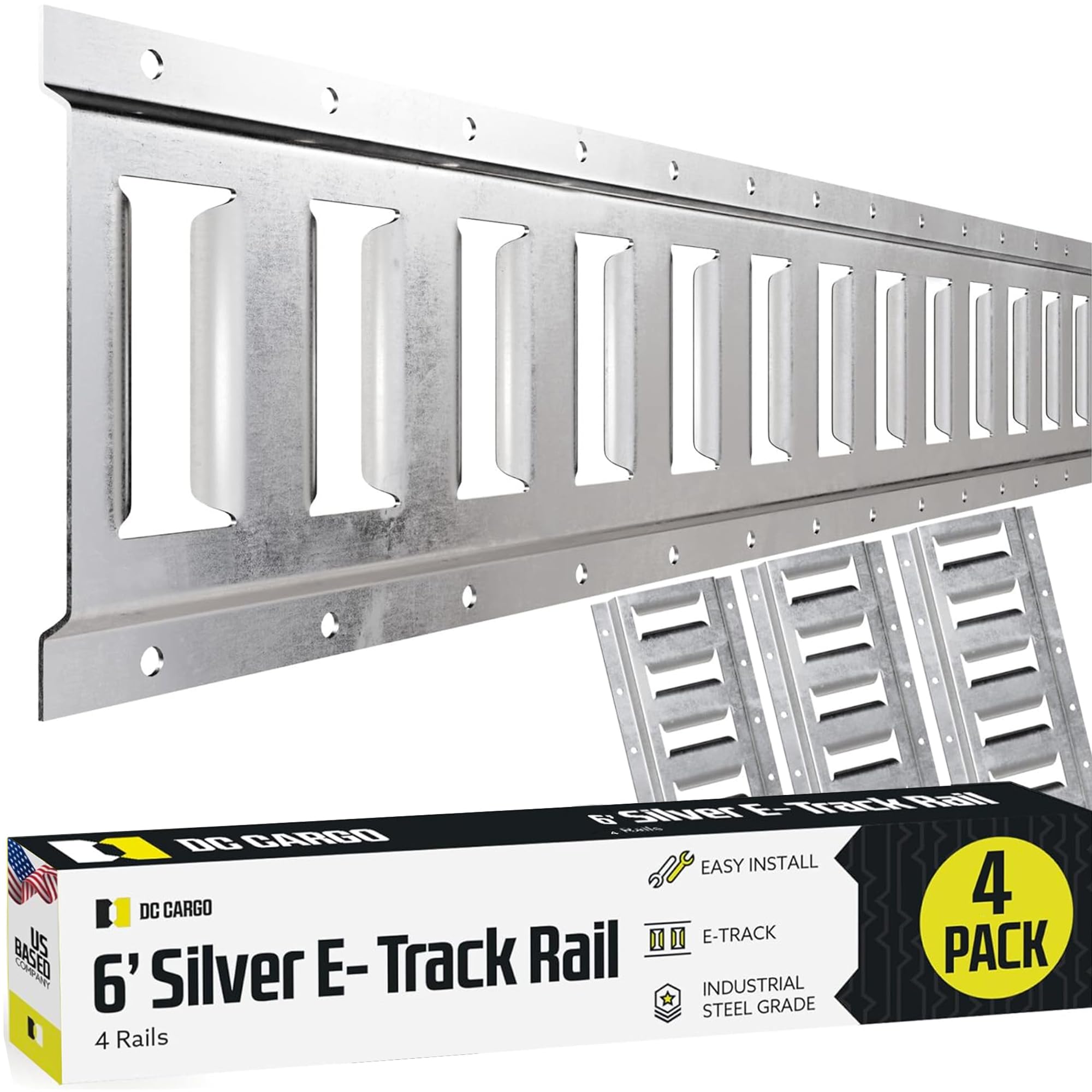 **DC Cargo Mall 6' E Track Tie Down Rail Kit (4 Pack) - Heavy Duty Galvanized Steel Cargo Securing System for Vans, Trailers, Garages - Up to 2,000 lbs Capacity - Perfect for Motorcycle, ATV, and Equipment Transport**    *(Use Cases: Ideal for securing motorcycles, ATVs, furniture, tools, and heavy loads during transport in vans, trailers, or garages.)*