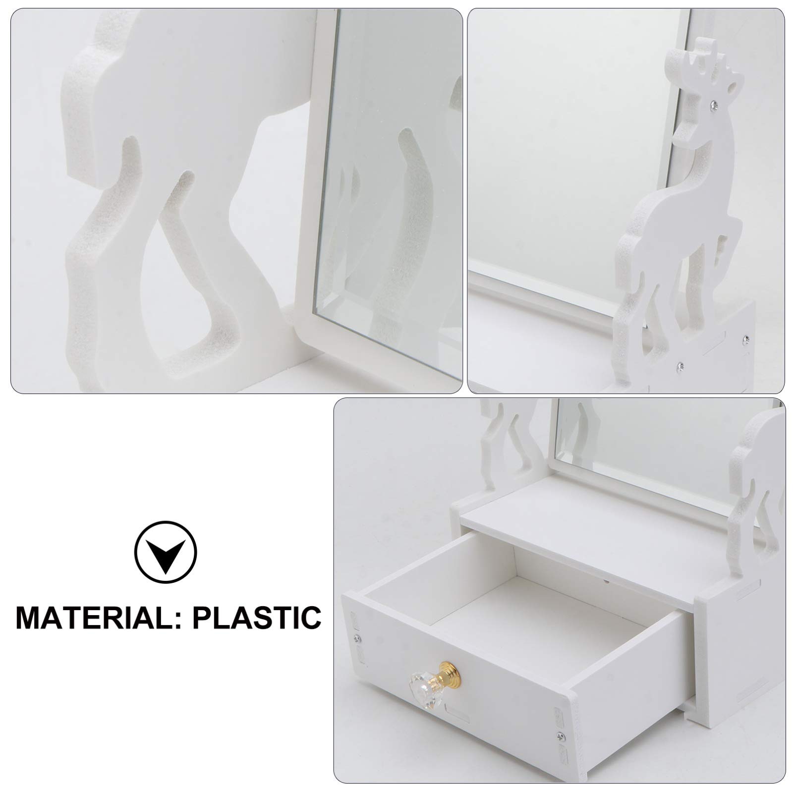 Stylish Wooden Vanity Makeup Mirror with Drawer & Storage Organizer - Perfect for Bathroom, Dresser, and Countertop (Deer Design) | Ideal for Home Decor, Beauty Routine & Gift Giving