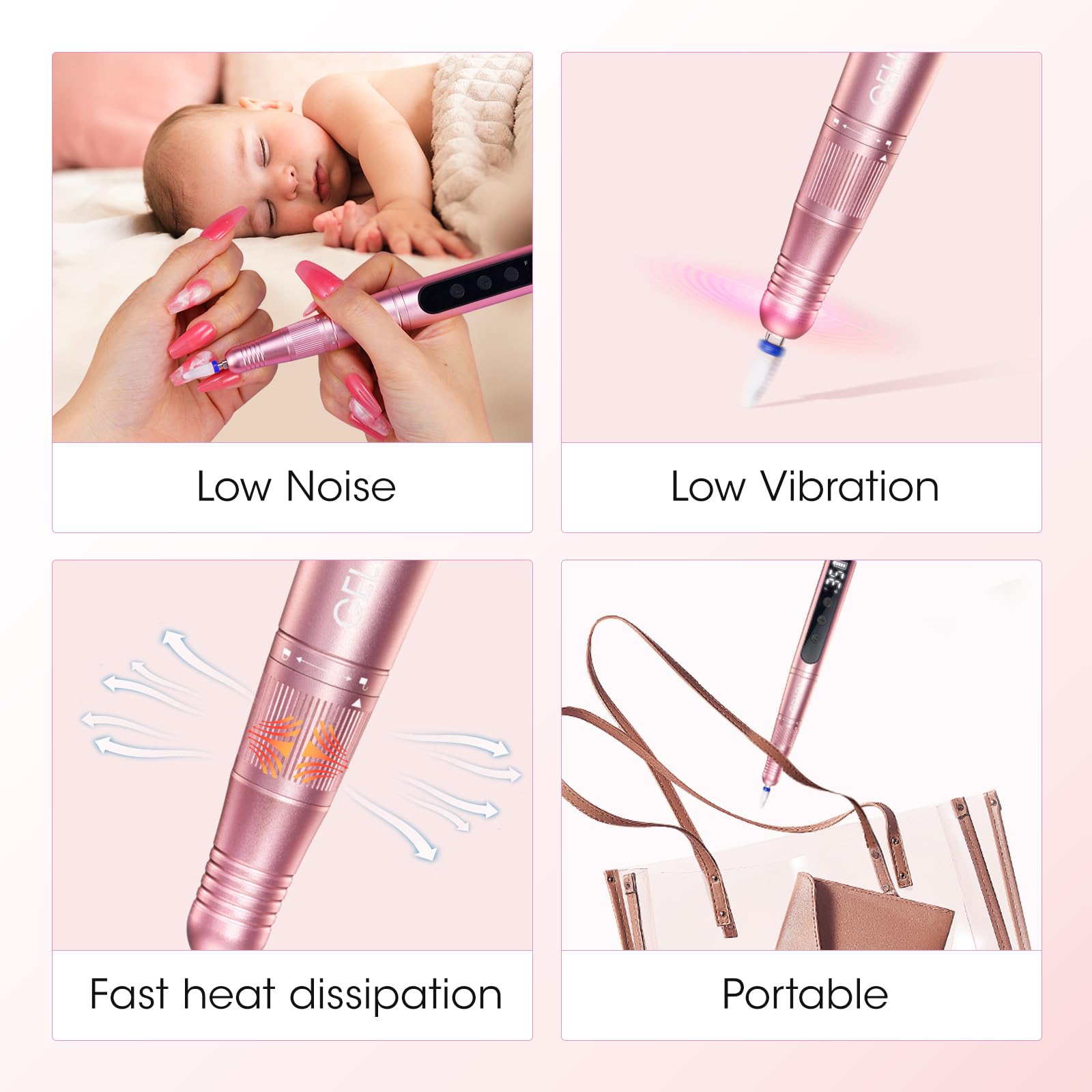 Gellen Professional Electric Nail File Kit - 11-in-1 Cordless Rechargeable Manicure Pedicure Set for Acrylic, Gel & Thick Nails - Perfect for Home & Salon Nail Care, DIY Nail Art & Professional Nail Technicians